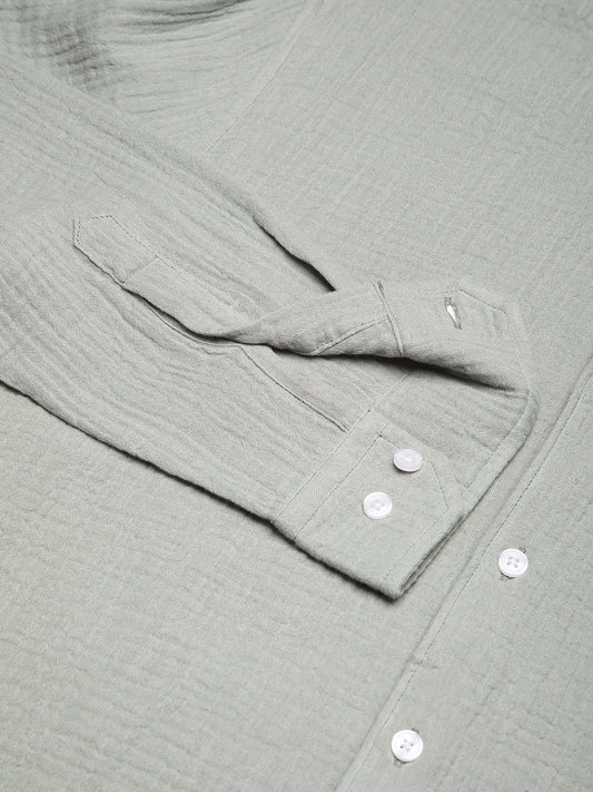 Laurel Green Zephyr Double Cloth Crinkled Shirt