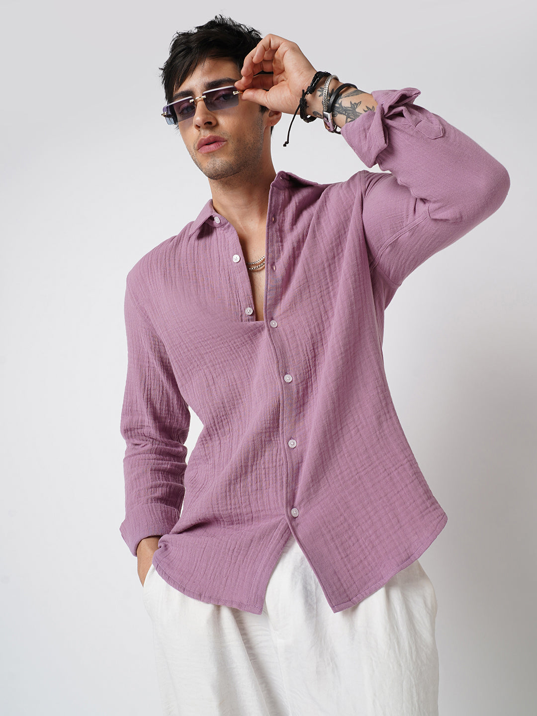 Elegant Lilac Double Cloth Shirt