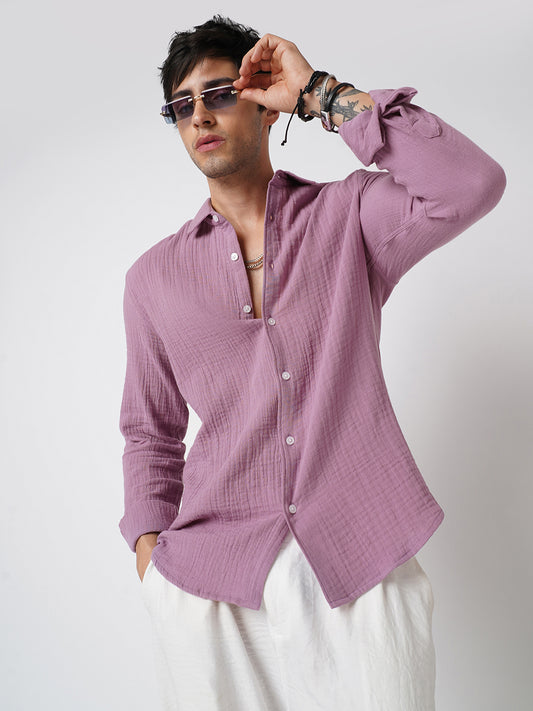 Elegant Lilac Double Cloth Shirt