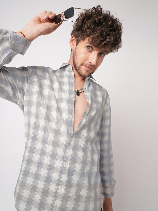 Silver Mist Premium Dobby Checks Shirt