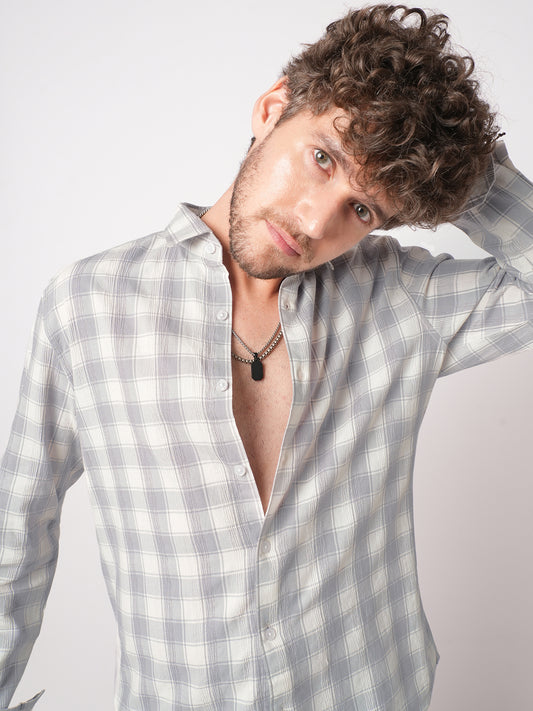 Silver Mist Premium Dobby Checks Shirt