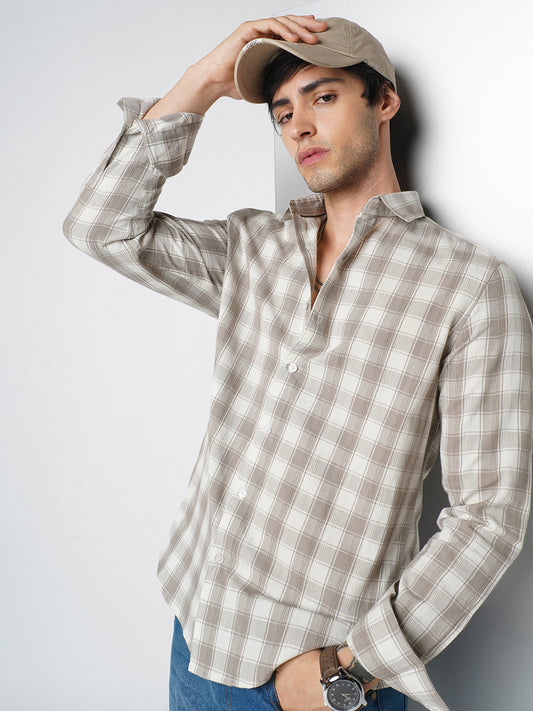 Neutral Sand Jacquard Checkered Shirt