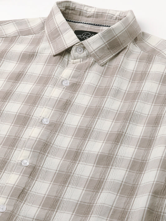 Neutral Sand Jacquard Checkered Shirt