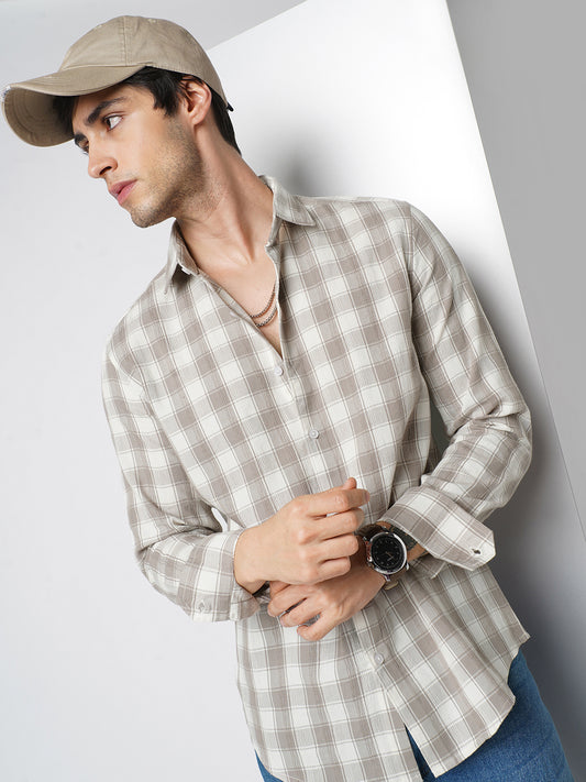 Neutral Sand Jacquard Checkered Shirt