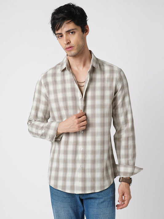 Neutral Sand Jacquard Checkered Shirt
