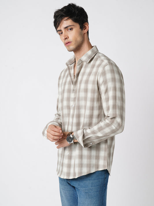Neutral Sand Jacquard Checkered Shirt