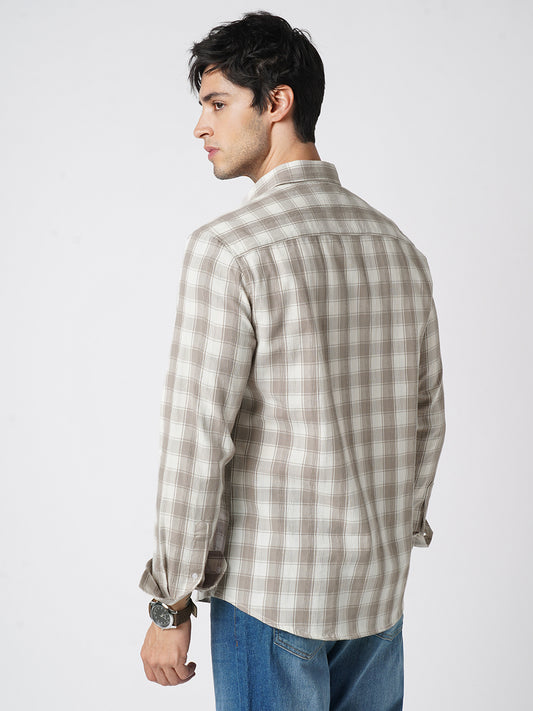 Neutral Sand Jacquard Checkered Shirt