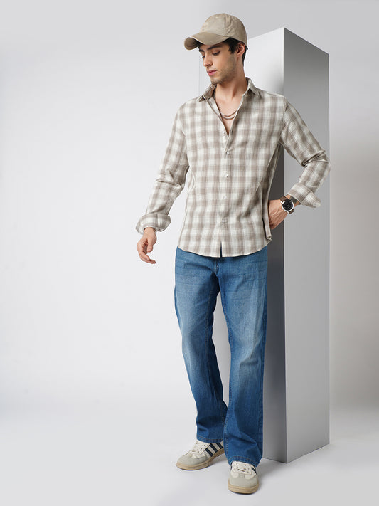 Neutral Sand Jacquard Checkered Shirt