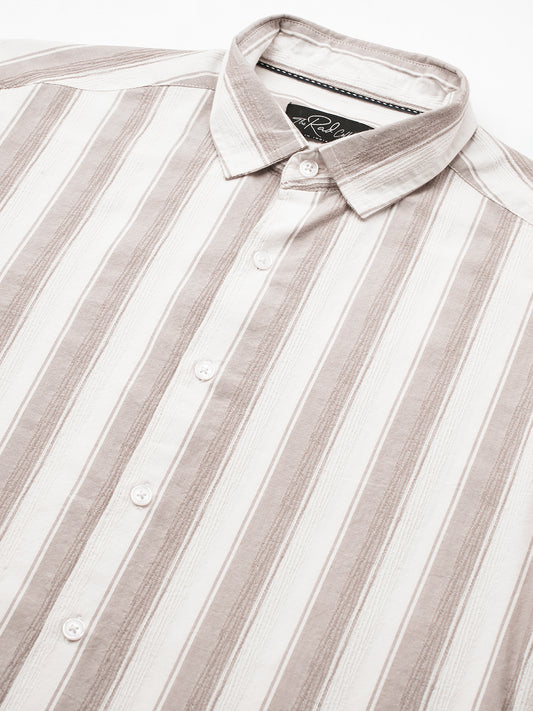 White & Silk Grey Muted Striped Textured Shirt