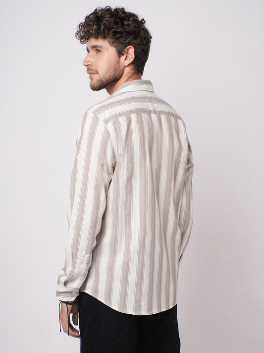 White & Silk Grey Muted Striped Textured Shirt