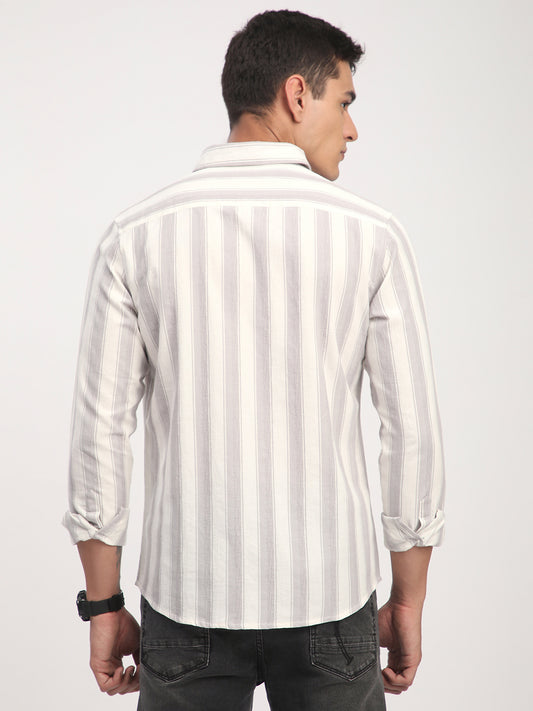 White & Frosted Grey Textured Striped Shirt