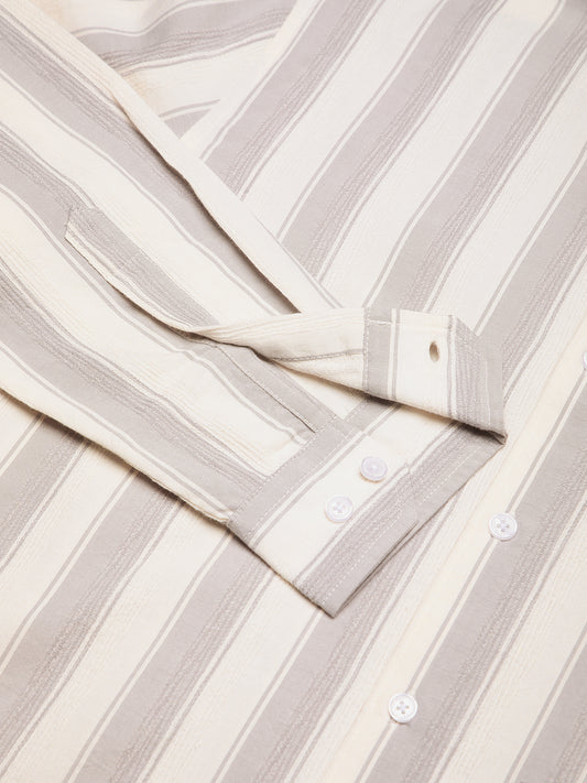 White & Frosted Grey Textured Striped Shirt