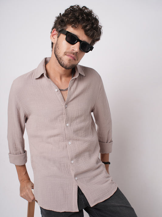 Misty Mauve Double Cloth Crinkled Shirt