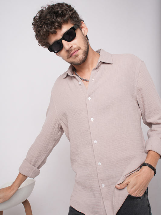 Misty Mauve Double Cloth Crinkled Shirt