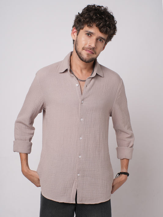 Misty Mauve Double Cloth Crinkled Shirt