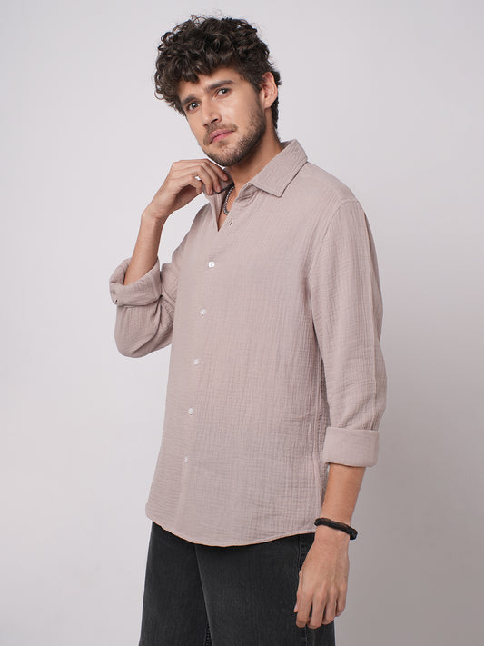 Misty Mauve Double Cloth Crinkled Shirt