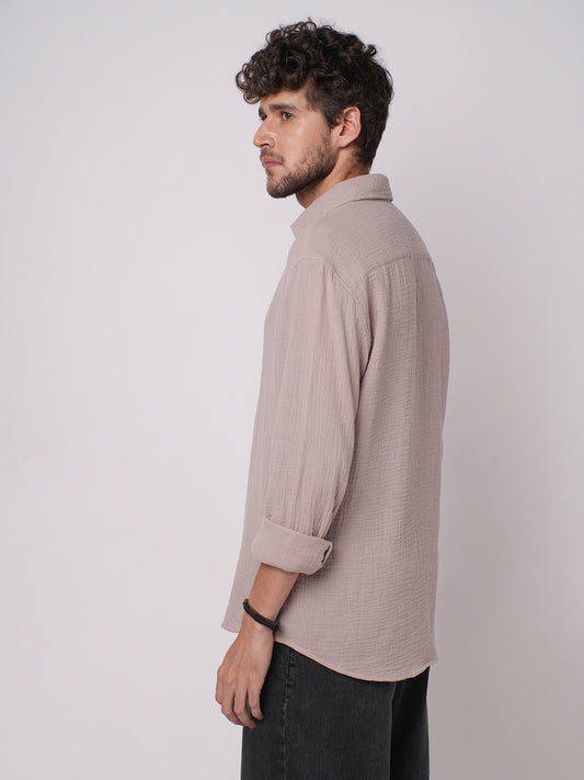 Misty Mauve Double Cloth Crinkled Shirt