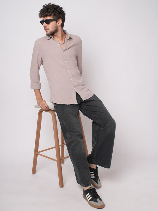 Misty Mauve Double Cloth Crinkled Shirt