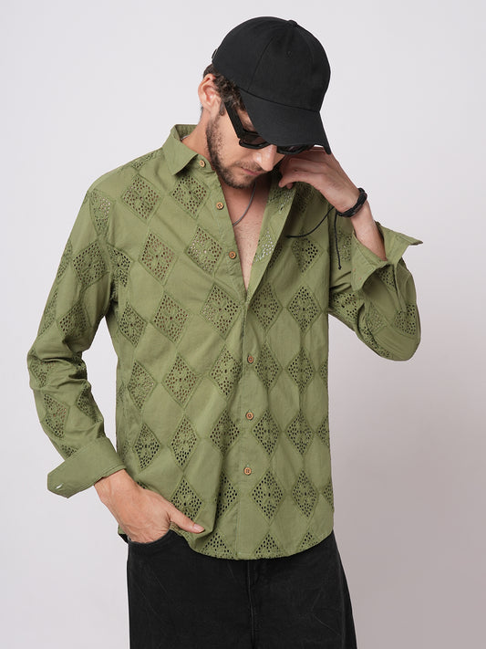 Olive Lozenge Schiffli Shirt
