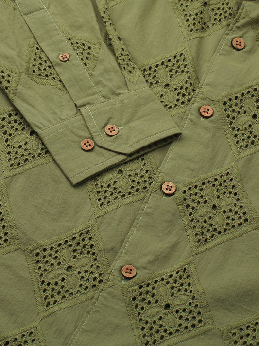 Olive Lozenge Schiffli Shirt