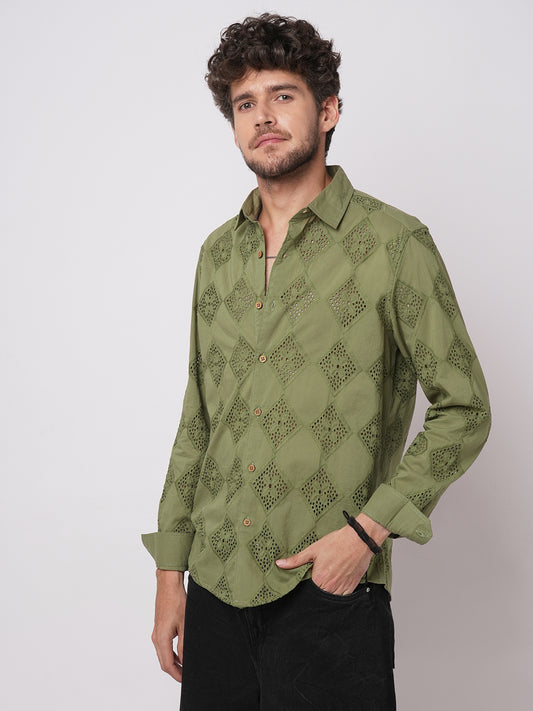 Olive Lozenge Schiffli Shirt
