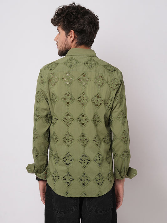 Olive Lozenge Schiffli Shirt