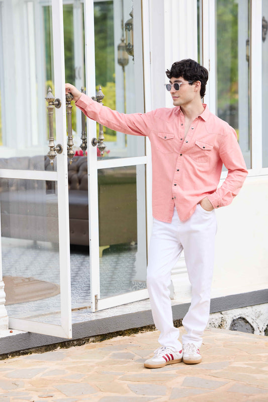 Sunbleach Peach Acid Wash Double Pocket Shirt