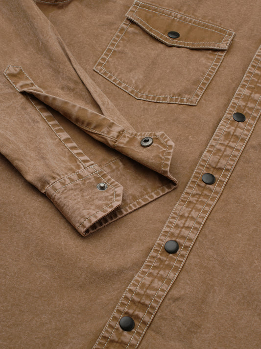 Rustic Bronze Acid Wash Double Pocket Shirt