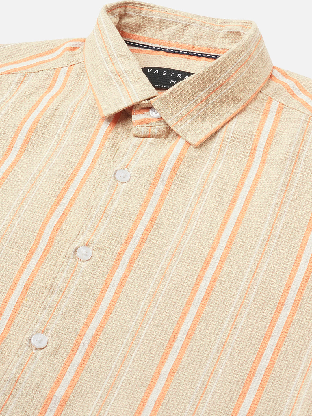 Sand Beige & Orange Striped Waffle Shirt