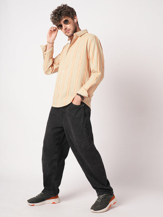 Sand Beige & Orange Striped Waffle Shirt