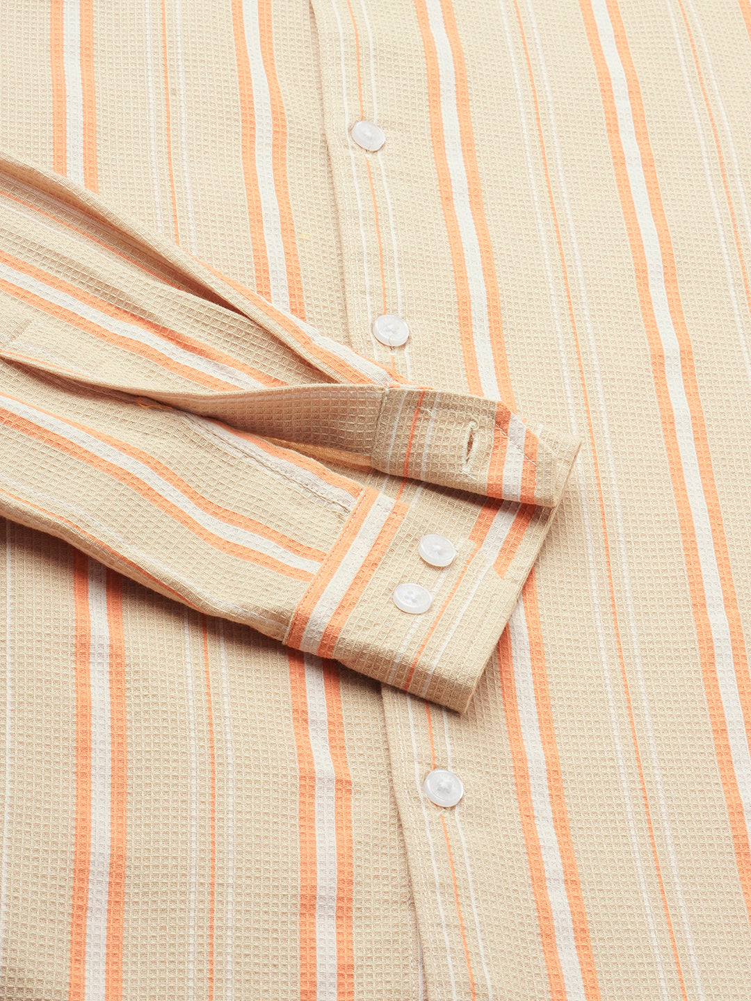Sand Beige & Orange Striped Waffle Shirt