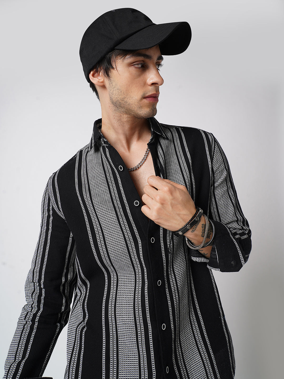 Monochrome Handloom Finish Panel Luxe Shirt