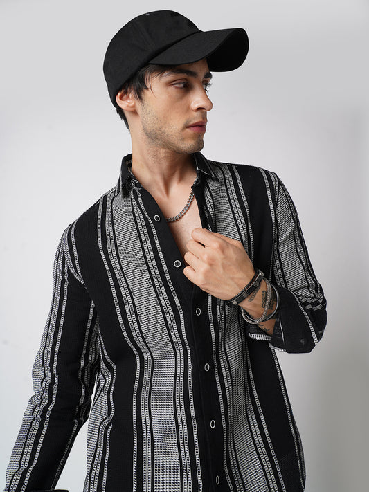 Monochrome Handloom Finish Panel Luxe Shirt