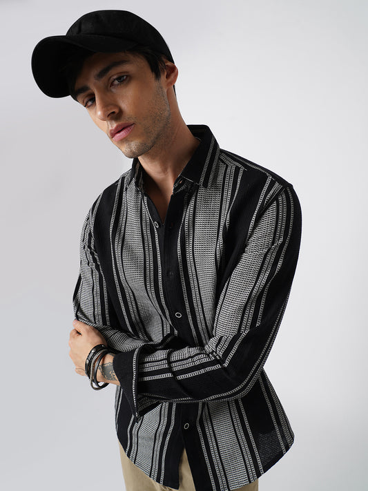 Monochrome Handloom Finish Panel Luxe Shirt