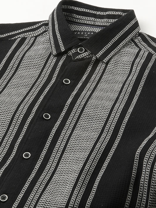 Monochrome Handloom Finish Panel Luxe Shirt