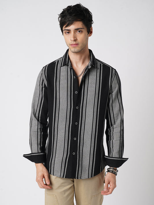 Monochrome Handloom Finish Panel Luxe Shirt