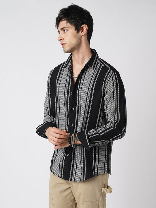 Monochrome Handloom Finish Panel Luxe Shirt