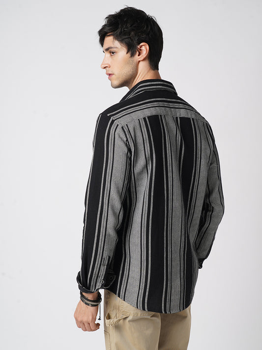 Monochrome Handloom Finish Panel Luxe Shirt