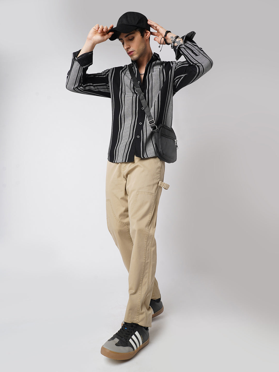 Monochrome Handloom Finish Panel Luxe Shirt