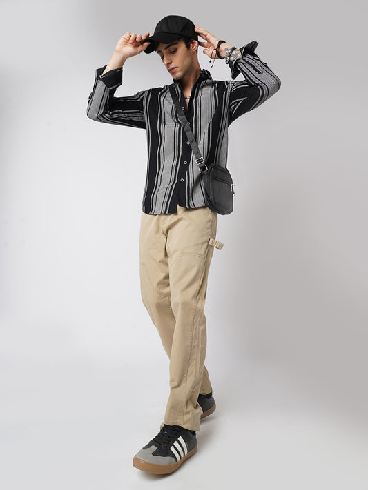 Monochrome Handloom Finish Panel Luxe Shirt