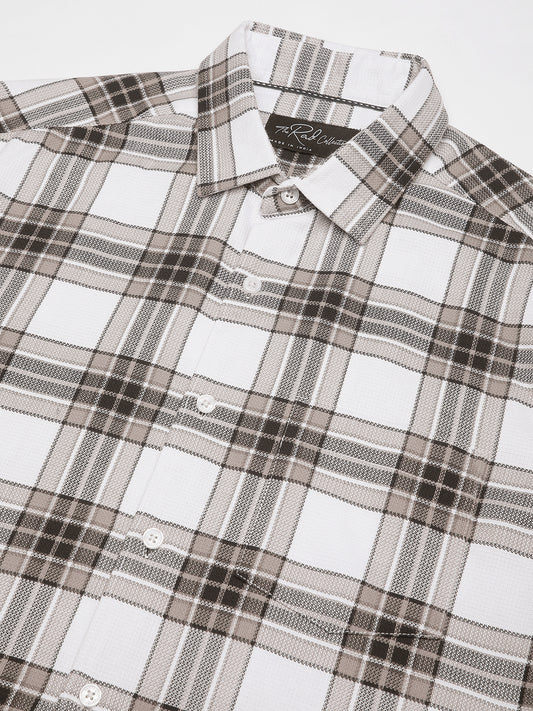 Premium Cotton White & Brown Plaid Checks Shirt
