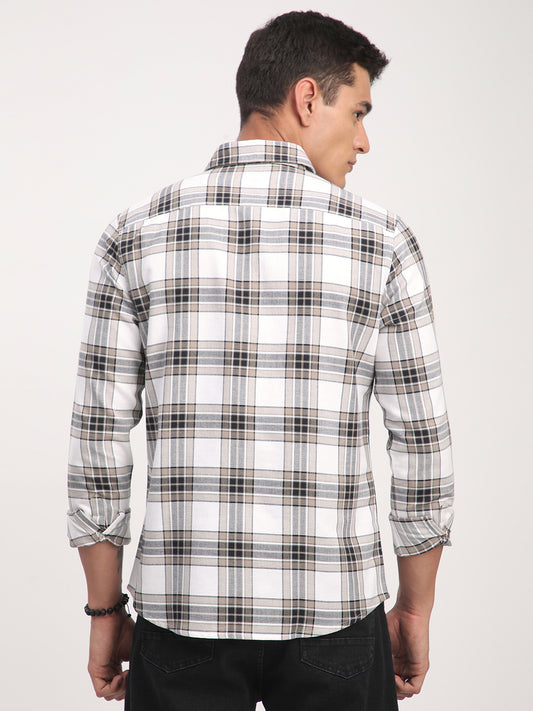Premium Cotton White & Brown Plaid Checks Shirt
