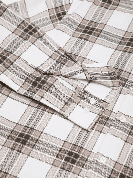 Premium Cotton White & Brown Plaid Checks Shirt