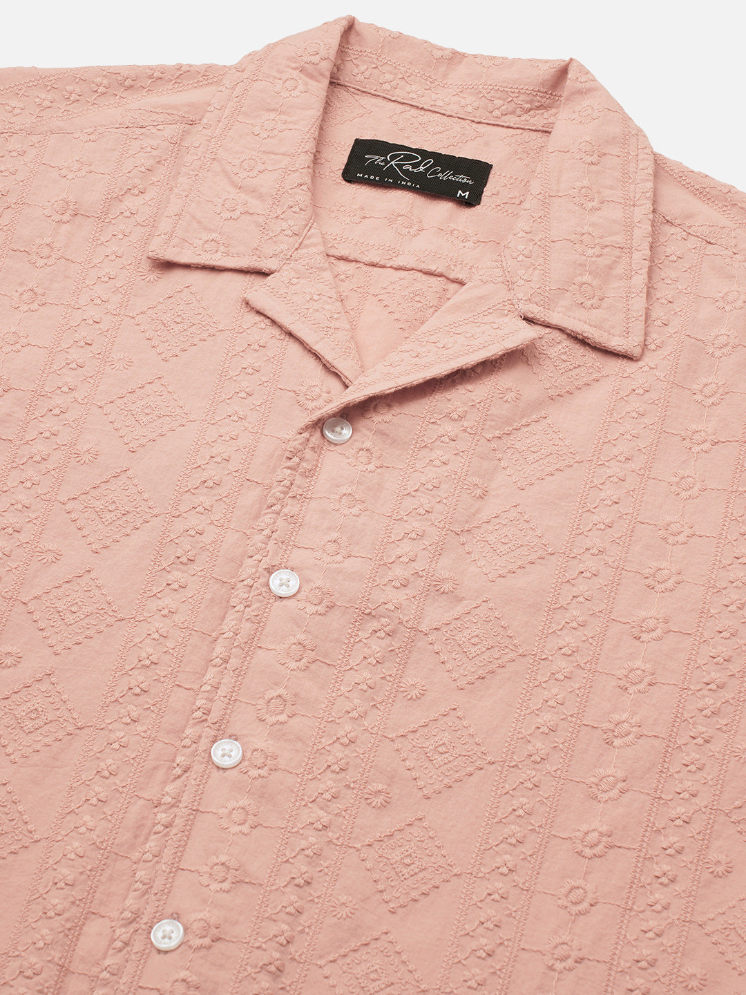 Intricate Apricot Embroidered Notch Collar Oversized Shirt