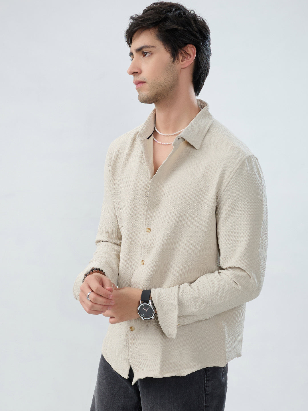 Light Beige Wavy Weave Shirt