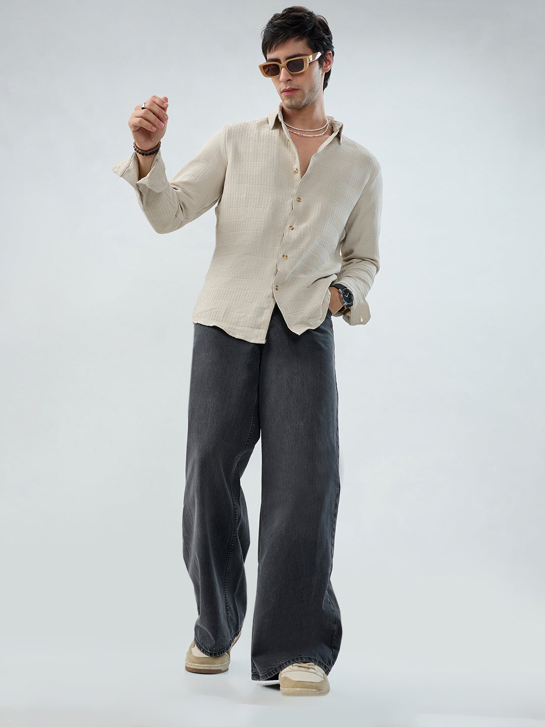 Light Beige Wavy Weave Shirt