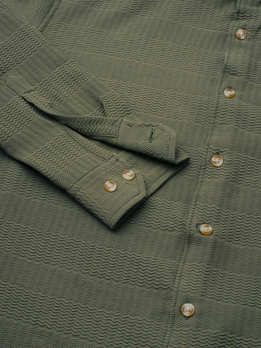 Olive Green Terrain Ripple Detail Jacquard Shirt