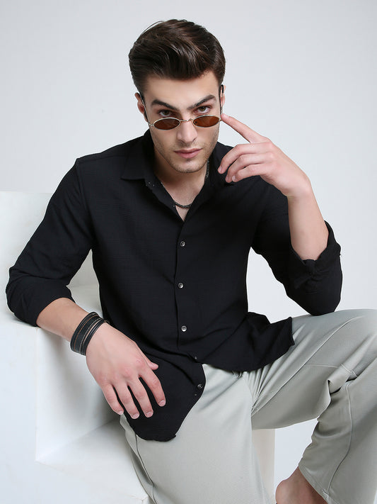 Storm Black Ripple Detail Textured Shirt