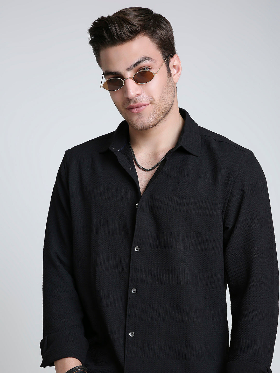 Storm Black Ripple Detail Textured Shirt