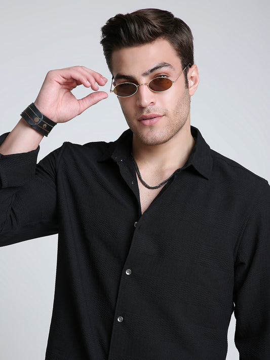 Storm Black Ripple Detail Textured Shirt